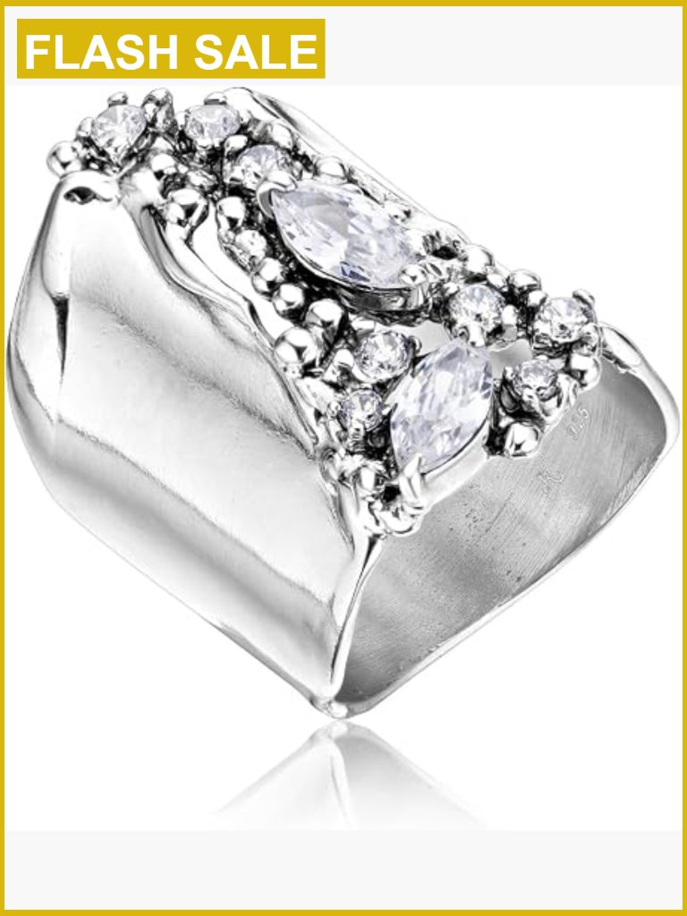 925 Sterling Silver Shield Ring With Cz - Vintage Statement Ring -